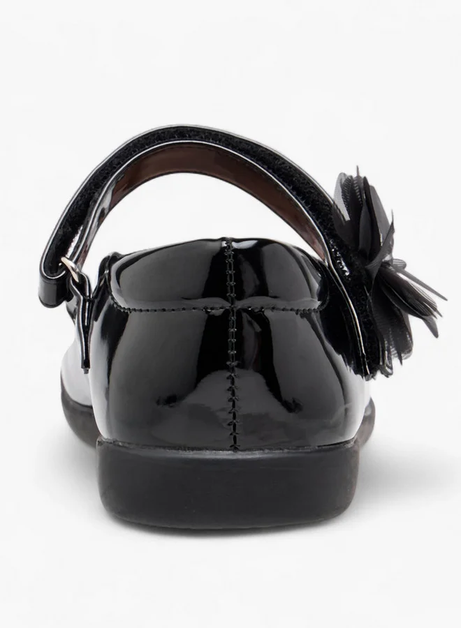 Flora Bella By Shoexpress Girls Floral Accent Mary Jane School Shoes with Hook and Loop Closure