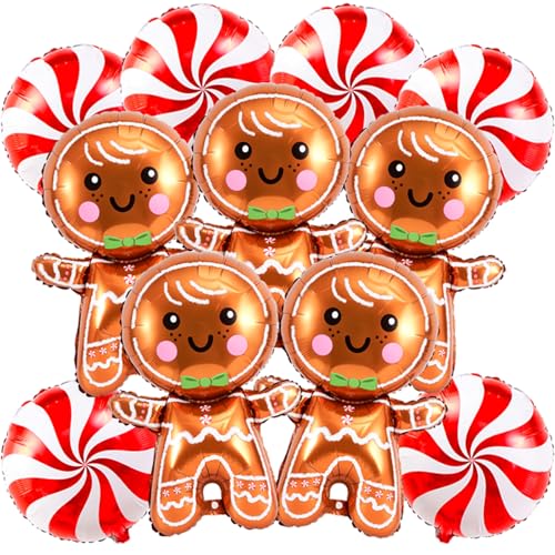 Tagberoy 11PCS Large Gingerbread and Candy Balloons Set Red Foil Balloons for Christmas Party Decorations - Image 1