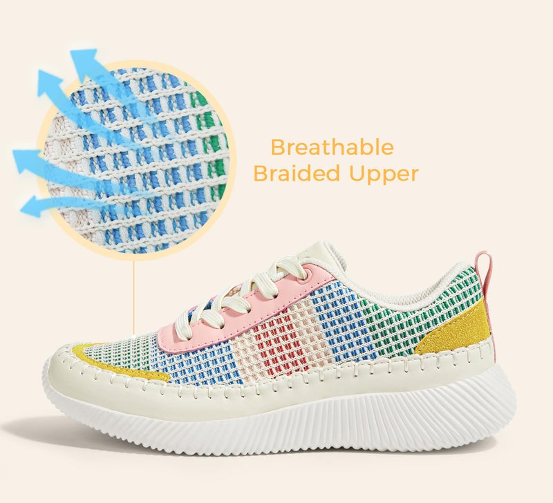 BELOS Women's Glitter Shoes Sparkly Lightweight Metallic Sequins Tennis Shoes Casual Retro Braided Walking Shoes(Yellow Multi Braided,9) - Image 3