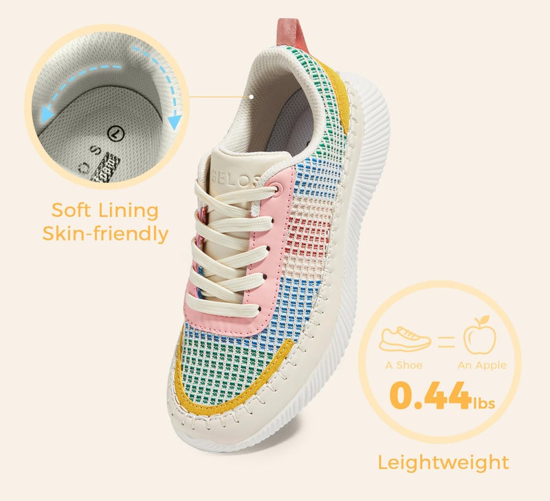 BELOS Women's Glitter Shoes Sparkly Lightweight Metallic Sequins Tennis Shoes Casual Retro Braided Walking Shoes(Yellow Multi Braided,9) - Image 4
