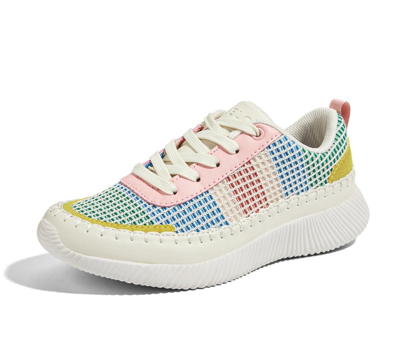 BELOS Women's Glitter Shoes Sparkly Lightweight Metallic Sequins Tennis Shoes Casual Retro Braided Walking Shoes(Yellow Multi Braided,9) - Image 1
