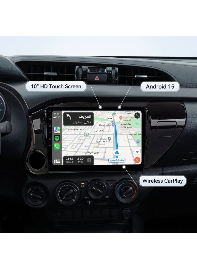 نظام ستيريو ذكي للسيارة يعمل بنظام أندرويد، مصمم خصيصًا لتويوتا هايلكس موديلات 2013-2018، مزود بنظام ملاحة GPS، وبلوتوث 5.0، وواي فاي مزدوج، وCarPlay لاسلكي، وAndroid Auto، وفيديو بدقة 4K، ودعم الكاميرا الخلفية. - Image 3