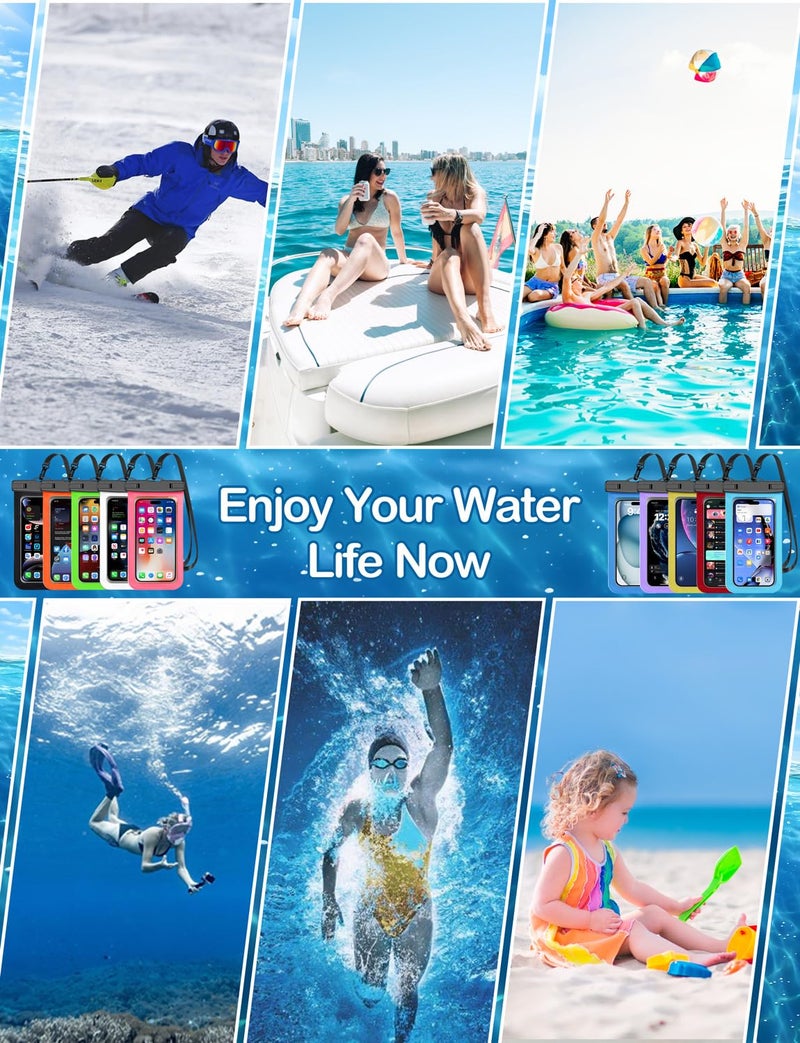 Famoby Up to 8.3" 5 Pack Multicolor Universal Waterproof Phone Pouch, Phone Waterproof Case Dry Bag,Protection Level: IP68,Outdoor Sports for Apple iPhone,Samsung,and More,Black,Blue,Pink,Orange,Green - Image 2
