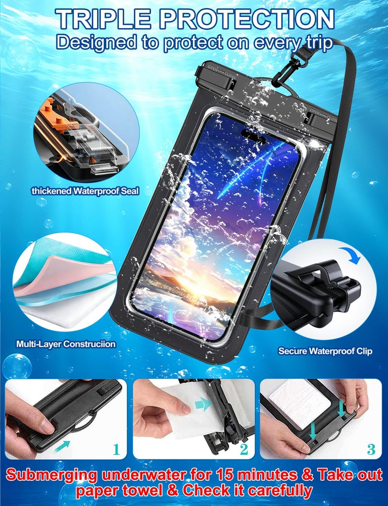 Famoby Up to 8.3" 5 Pack Multicolor Universal Waterproof Phone Pouch, Phone Waterproof Case Dry Bag,Protection Level: IP68,Outdoor Sports for Apple iPhone,Samsung,and More,Black,Blue,Pink,Orange,Green - Image 5