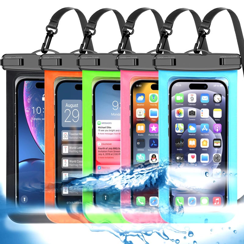 Famoby Up to 8.3" 5 Pack Multicolor Universal Waterproof Phone Pouch, Phone Waterproof Case Dry Bag,Protection Level: IP68,Outdoor Sports for Apple iPhone,Samsung,and More,Black,Blue,Pink,Orange,Green - Image 1