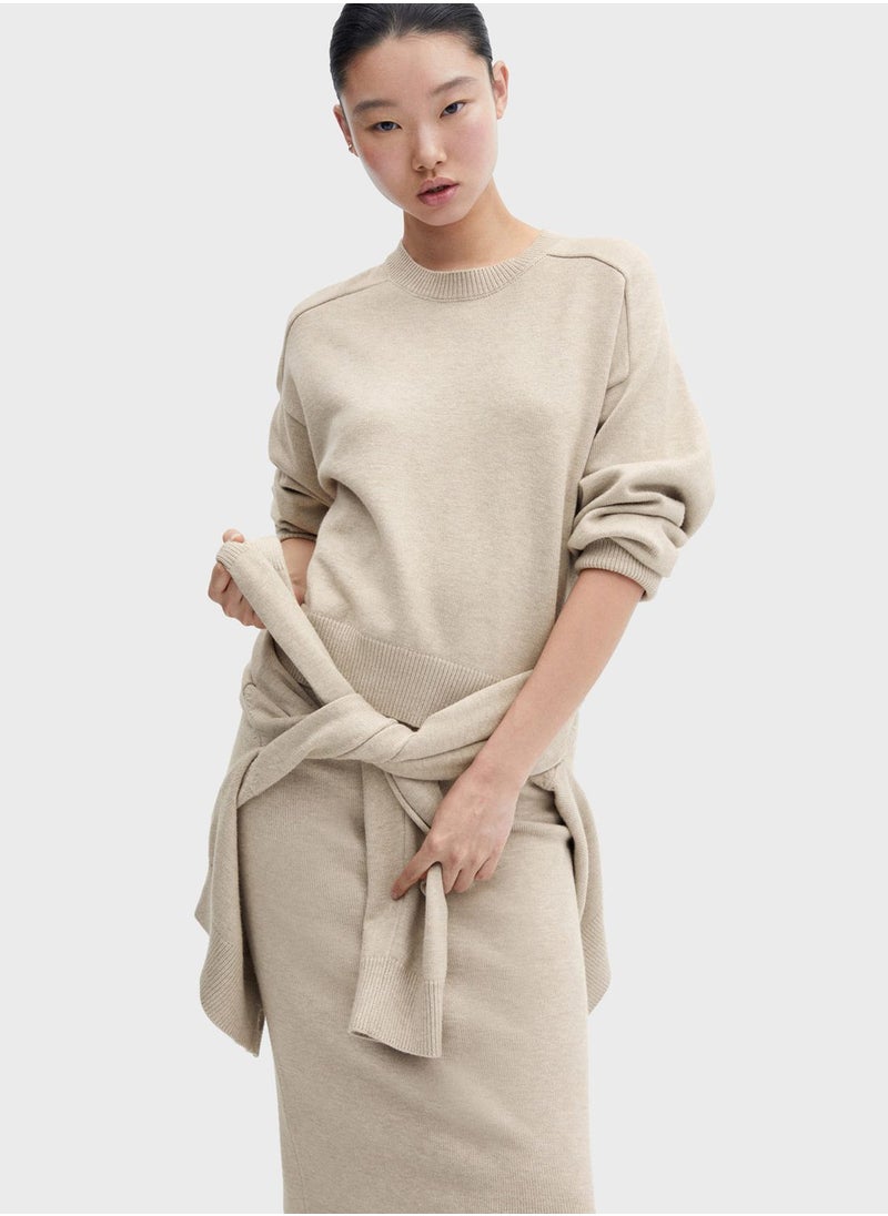 MANGO - Crew Neck Longline Sweater - Image 1
