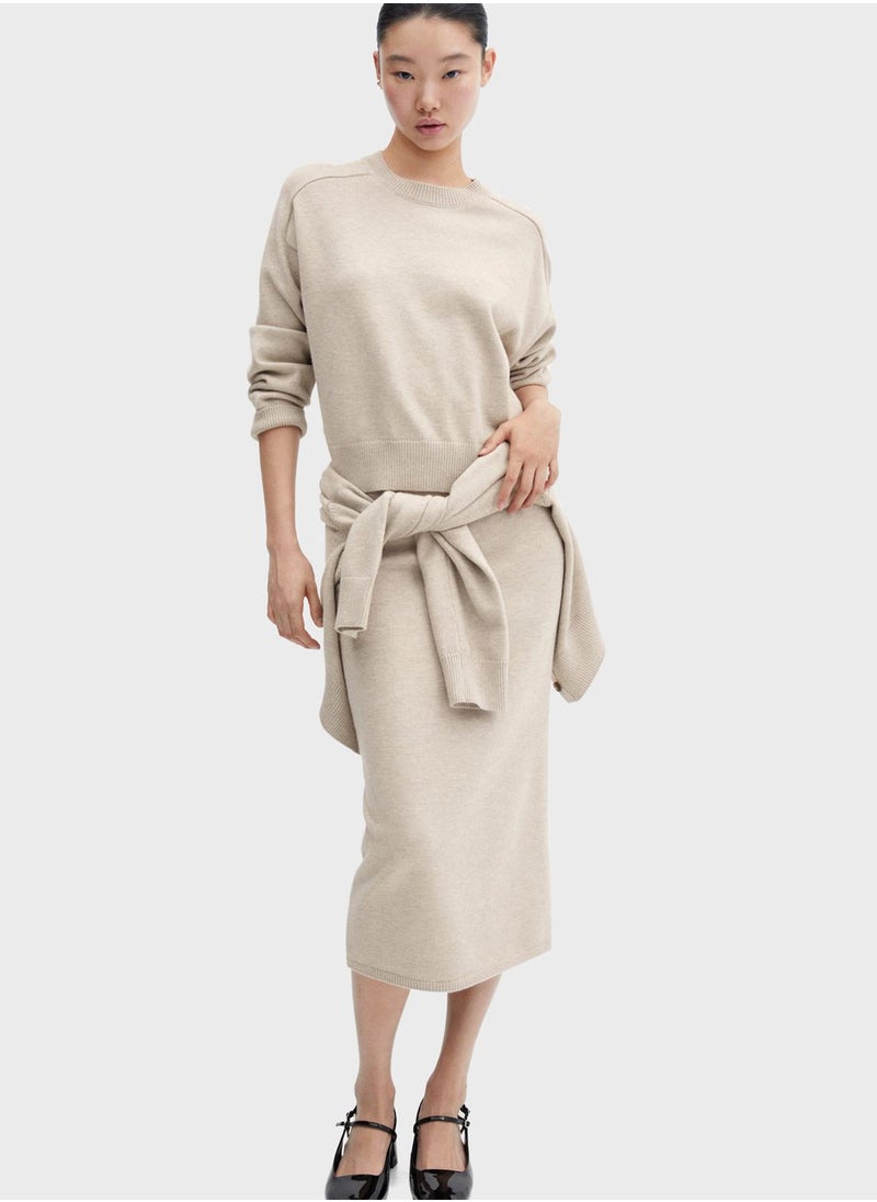 MANGO - Crew Neck Longline Sweater - Image 1