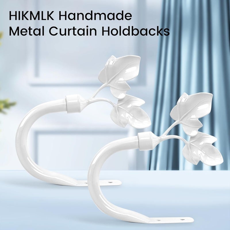 HIKMLK Piano White Leaf Curtain Tiebacks - Piano-Lacquer Aluminum Holdbacks & Side Holders, Botanical Wall Pull Backs for Classical Drapes Home Decor - Image 3