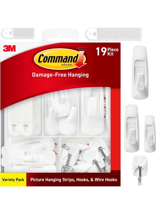 Command Command Variety Pack, Including 10 Pairs of Picture Hanging Strips, 6 Wire Hooks and 8 Utility Hooks for Hanging Christmas Decorations, Damage Free Hanging Up to 19 Items with Command Strips, 1 Kit  - Image 1