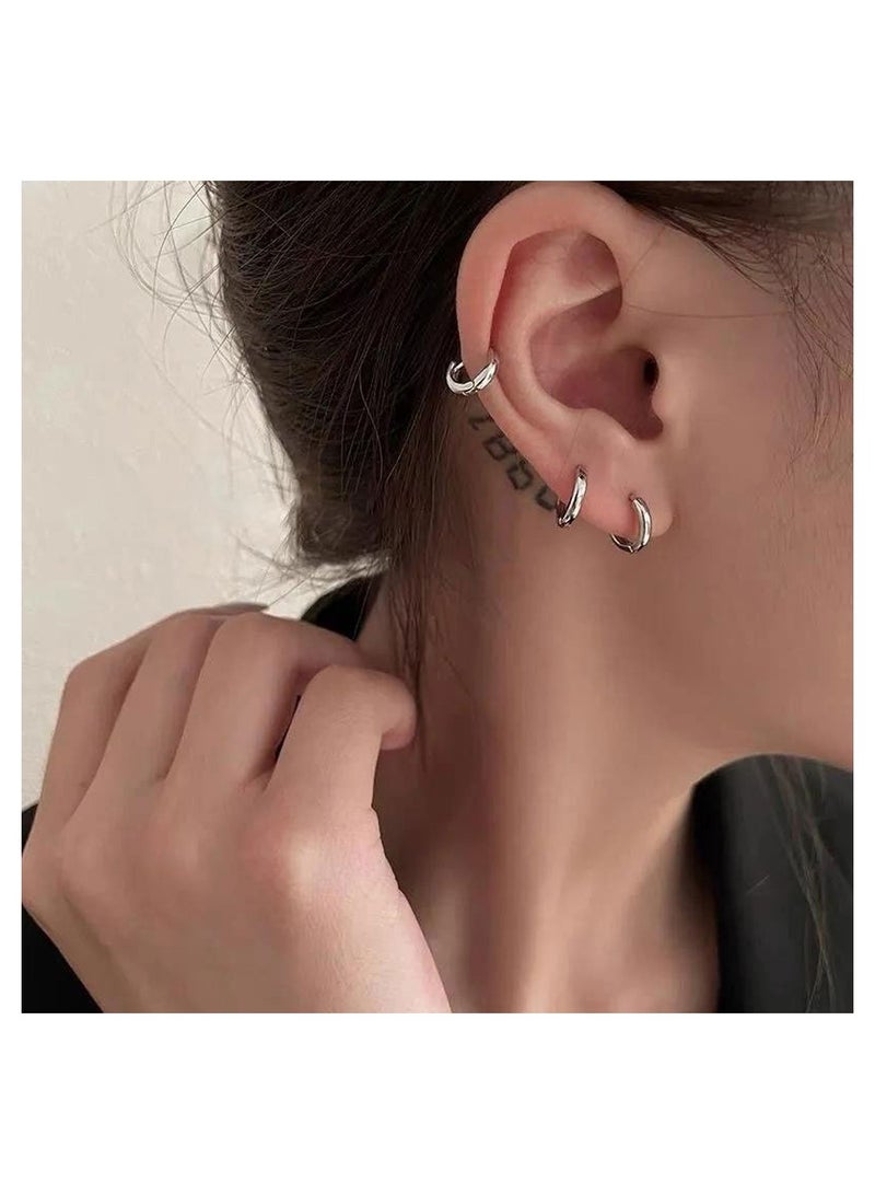 8mm Silver Pierced Hoop Earrings - Image 3