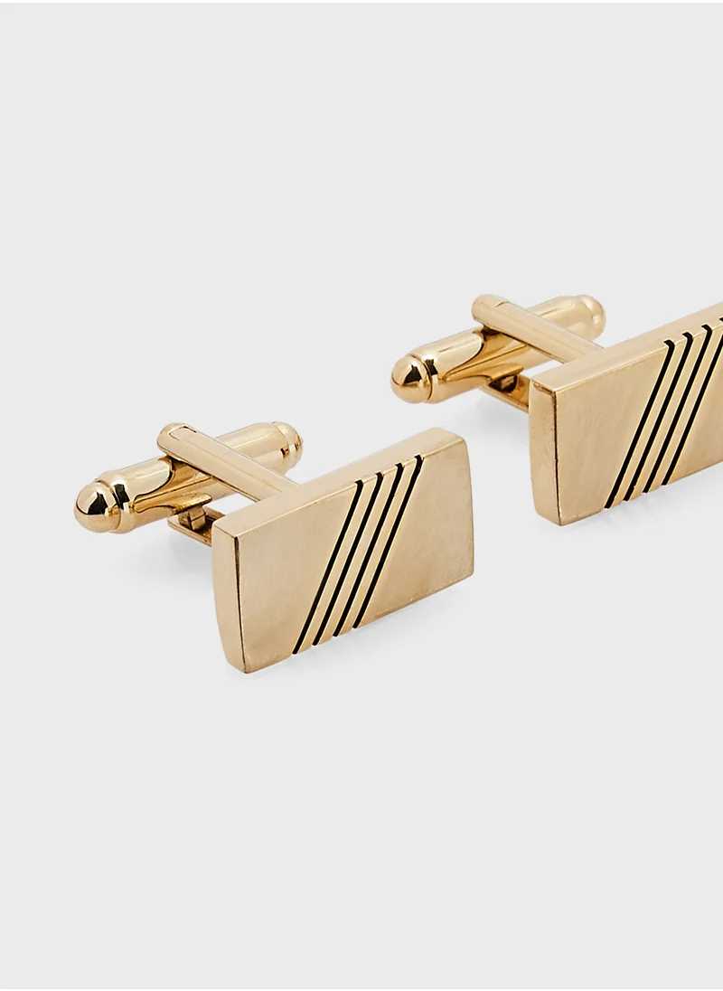 روبرت وود Gold Stripes Rectangular Cufflinks