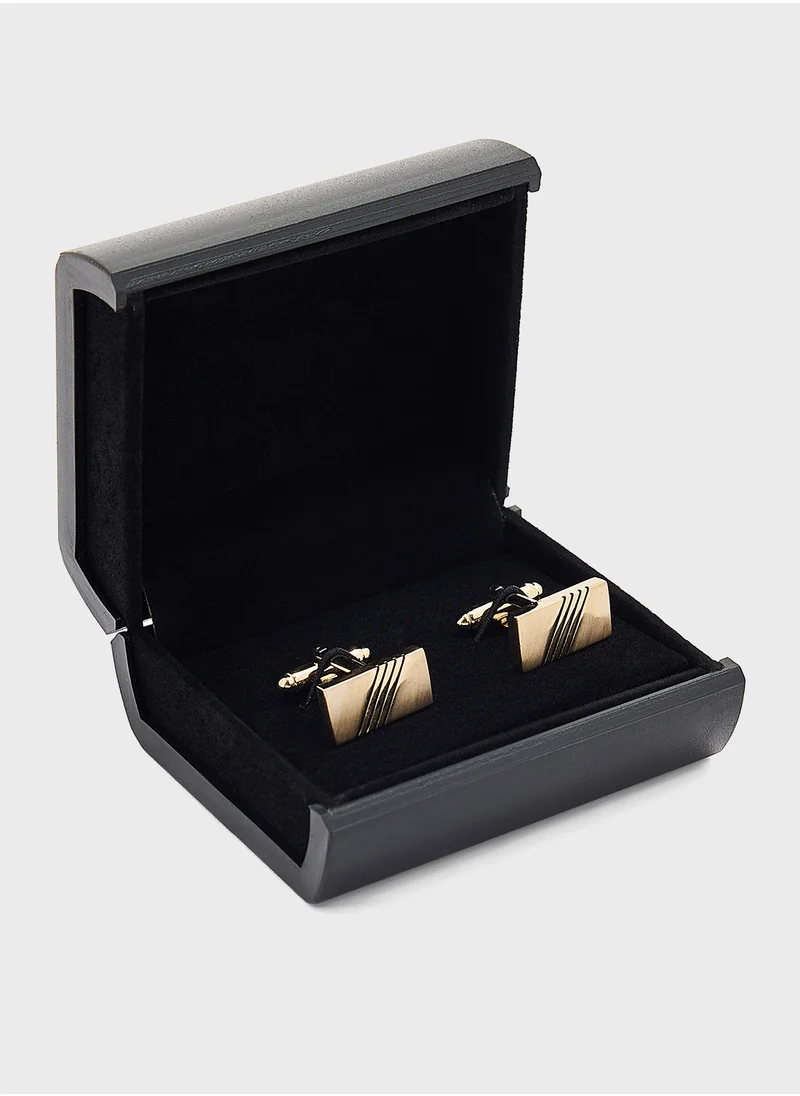 روبرت وود Gold Stripes Rectangular Cufflinks