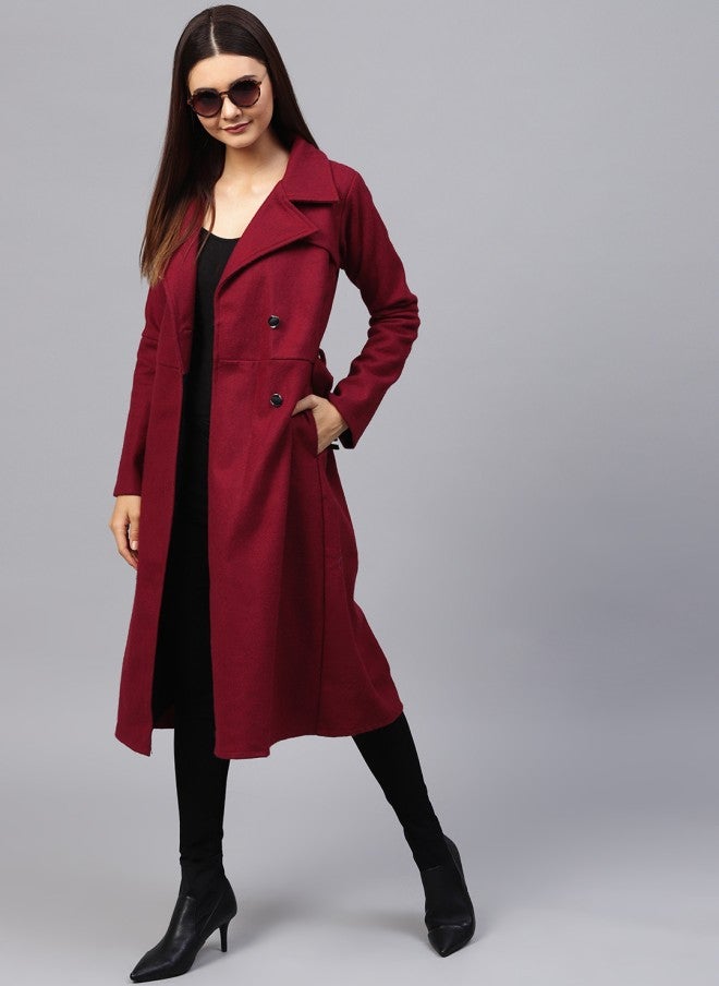 Athena Maroon Longline Overcoat for Women - Image 5