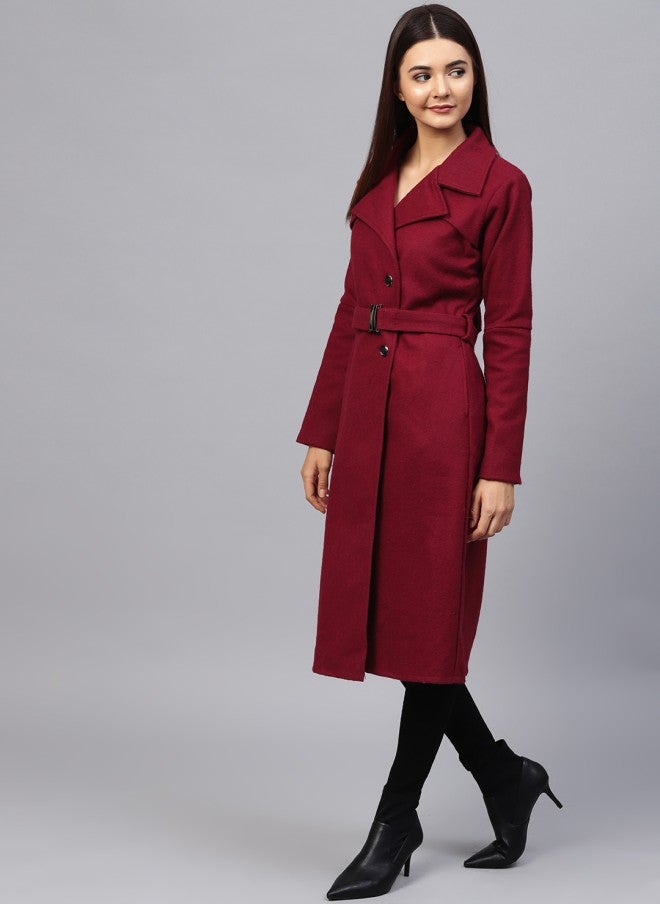 Athena Maroon Longline Overcoat for Women - Image 3