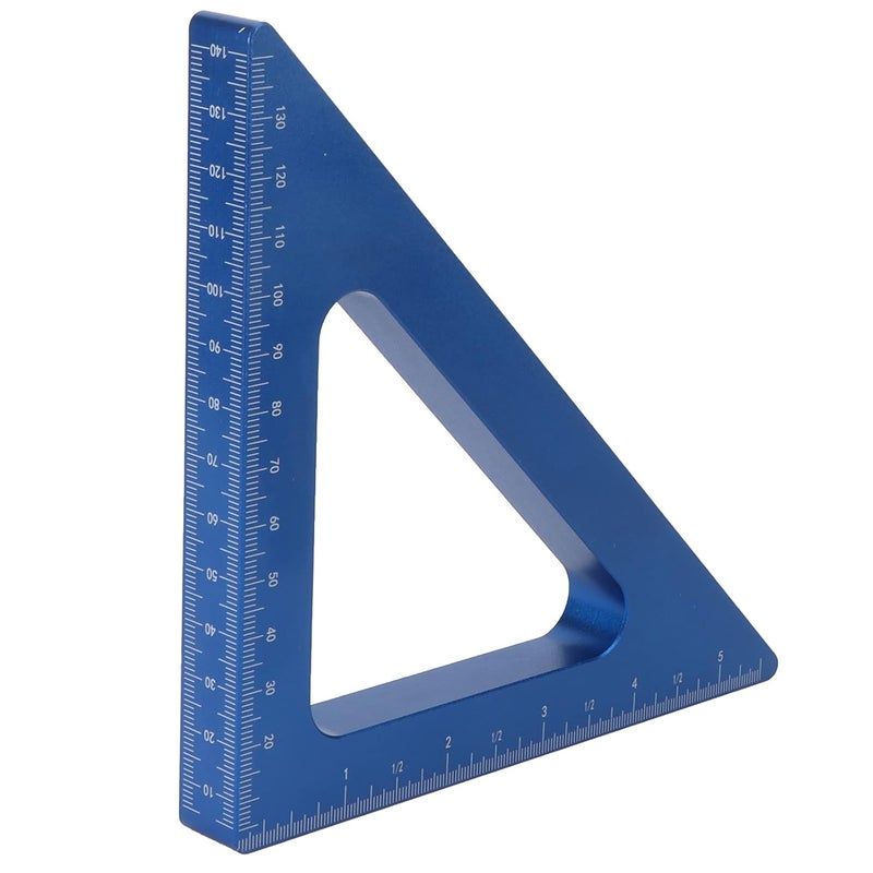 90 Degree Aluminum Alloy Ruler Blue Metric Inch Woodworking Measuring Square Tool - Image 5
