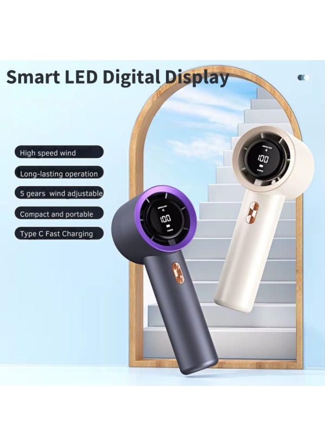 VIO High Speed Portable Small Handheld Turbo Fan 5 Speed Personal Fan with Digital Display Compact Handheld Fan Mini Fan with Concentrated Turbo Wind Low Noise Battery Operated Cooling Fan for  Travel Home Desk Office Indoor Outdoor Summer Beach Pool Picnic Camping  - Image 4