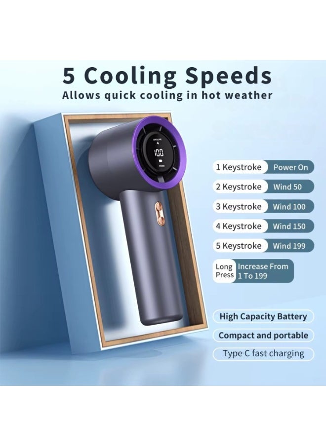 VIO High Speed Portable Small Handheld Turbo Fan 5 Speed Personal Fan with Digital Display Compact Handheld Fan Mini Fan with Concentrated Turbo Wind Low Noise Battery Operated Cooling Fan for  Travel Home Desk Office Indoor Outdoor Summer Beach Pool Picnic Camping  - Image 5