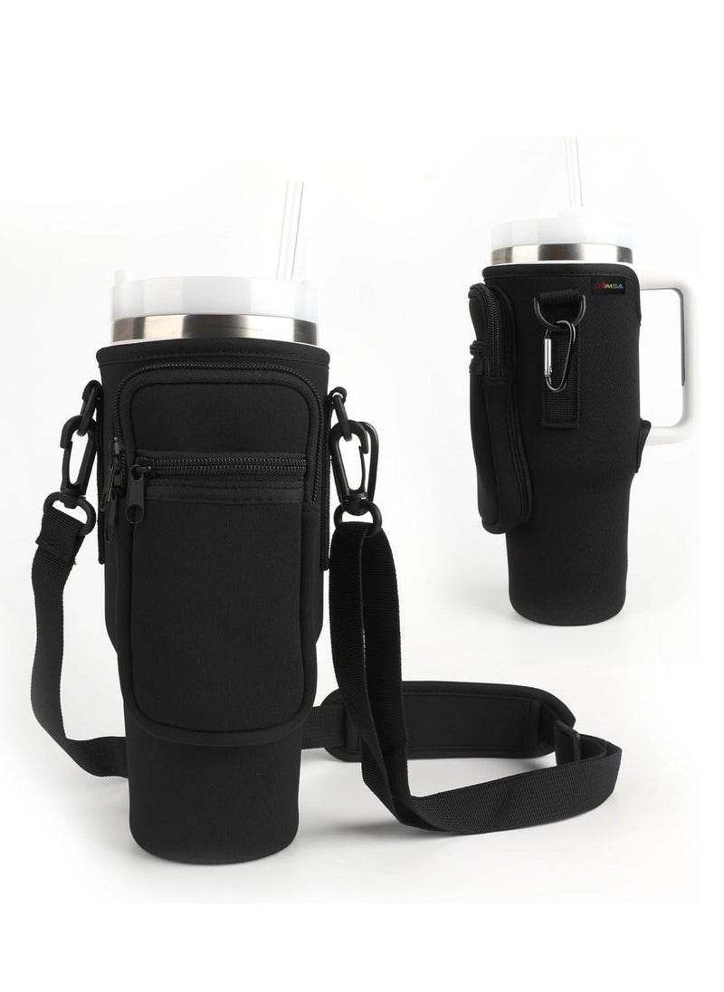 Generic - Water Bottle Carrier Bag for Stanley 40oz Tumbler, Water Bottle Holder with Pouch and Adjustable Strap, Sleeve Accessories with Pocket for 40oz Cup (Black) - Image 1