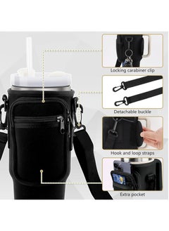 Generic Water Bottle Carrier Bag for Stanley 40oz Tumbler, Water Bottle Holder with Pouch and Adjustable Strap, Sleeve Accessories with Pocket for 40oz Cup (Black)  - Image 3