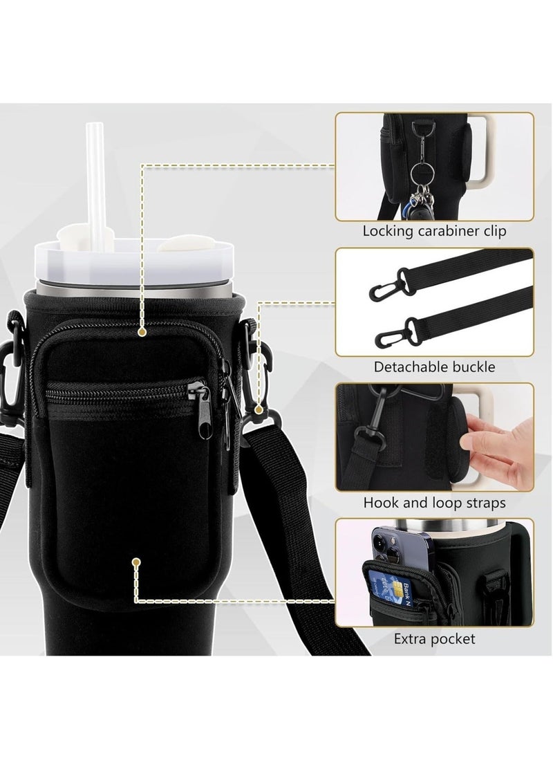 Generic - Water Bottle Carrier Bag for Stanley 40oz Tumbler, Water Bottle Holder with Pouch and Adjustable Strap, Sleeve Accessories with Pocket for 40oz Cup (Black) - Image 1