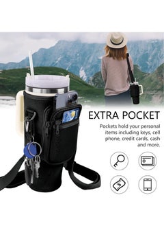 Generic Water Bottle Carrier Bag for Stanley 40oz Tumbler, Water Bottle Holder with Pouch and Adjustable Strap, Sleeve Accessories with Pocket for 40oz Cup (Black)  - Image 2