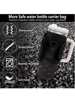 Generic Water Bottle Carrier Bag for Stanley 40oz Tumbler, Water Bottle Holder with Pouch and Adjustable Strap, Sleeve Accessories with Pocket for 40oz Cup (Black)  - Image 5