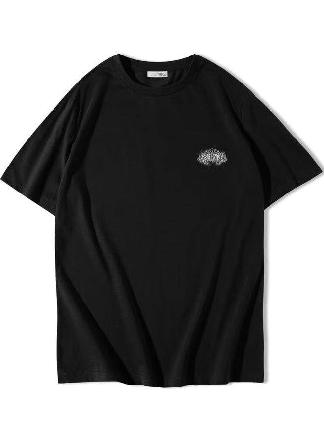 BRZ Collection Unisex Oversize Front and Back Printed Deathcore Lettering T-Shirt - Image 1