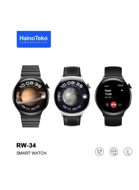 Haino Teko Germany RW 34 Smart Watch for Men and Boys with AMOLED Display Fitness Tracker Heart Rate Monitor Sleep Tracker Waterproof Design Customizable Straps Call Message Alerts Multi Function Sports Watch for Daily Use Best Digital Health Tracker Wearable Tech for Fitness