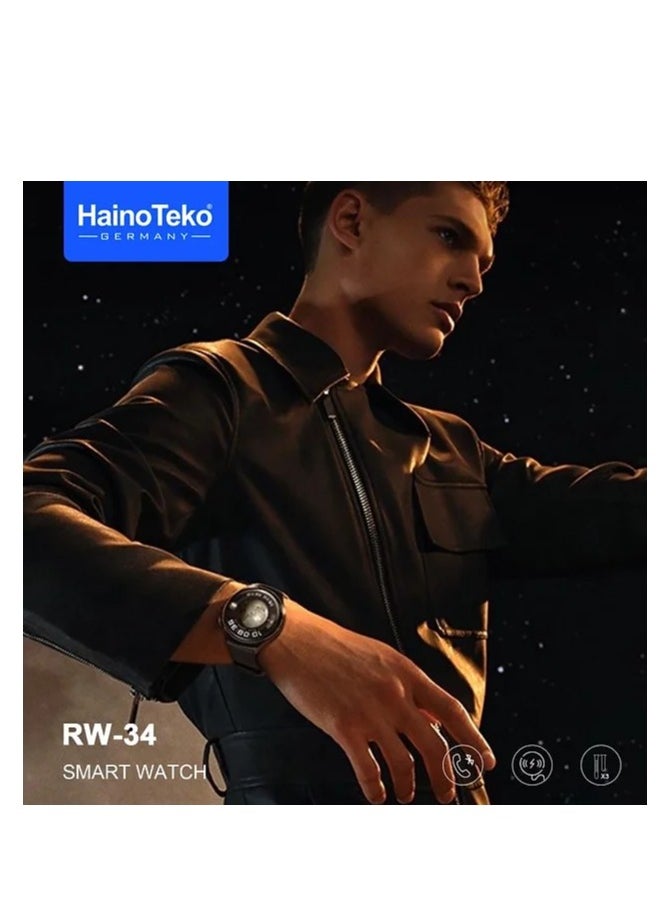 Haino Teko Germany RW 34 Smart Watch for Men and Boys with AMOLED Display Fitness Tracker Heart Rate Monitor Sleep Tracker Waterproof Design Customizable Straps Call Message Alerts Multi Function Sports Watch for Daily Use Best Digital Health Tracker Wearable Tech for Fitness