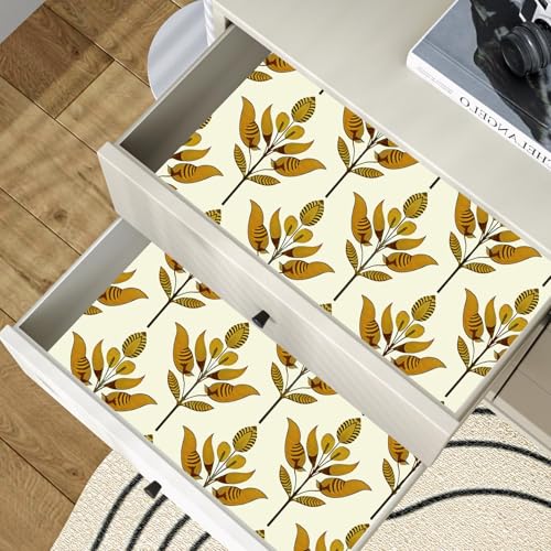 BOKEBEVE Extra Long Floral Wallpaepr Peel and Stick Modern Symmetry Leaves Wall Paper Boho Contact Paper for Cabient Accent Wall Bedroom Removable Beige Gold Yellow 17.5 x 393.5In - Image 5