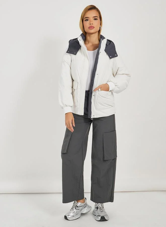 Styli Oversized Regular Length Padded Jacket with Contrast Hood