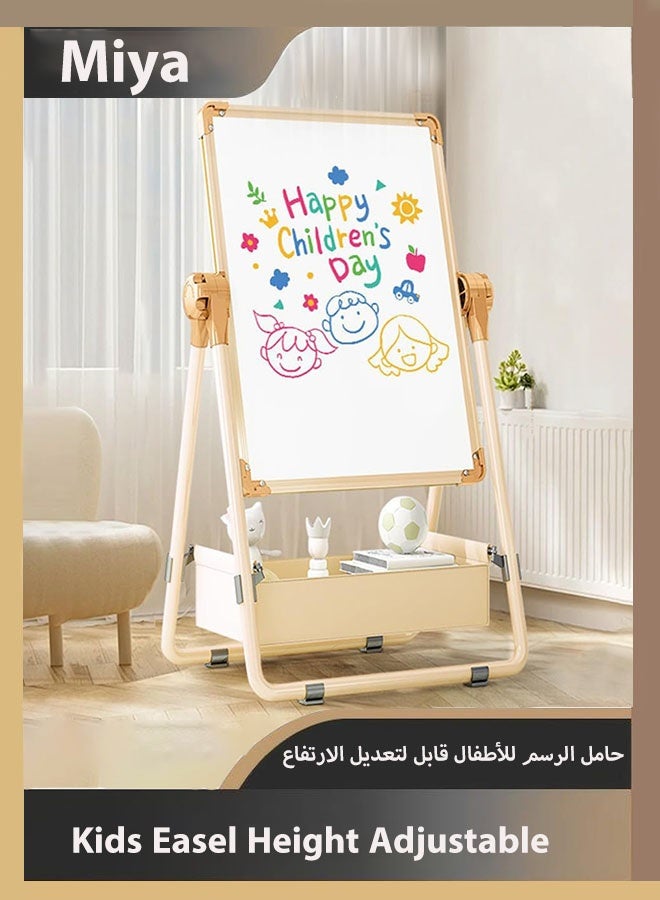 Miya 2 in 1 Adjustable Children's Drawing Easel with Magnetic Whiteboard and Blackboard, Double-Sided Drawing Board, 360° Rotation, Movable Easel Stand Wooden Dry Erase Board with Whiteboard and Blackboard Suitable for Boys and Girls - Image 1