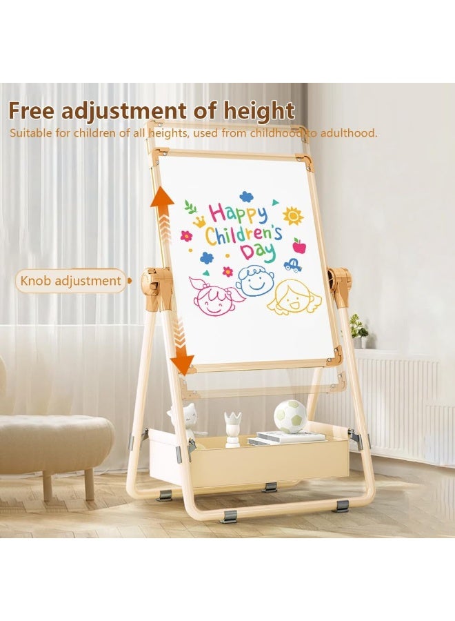 Miya 2 in 1 Adjustable Children's Drawing Easel with Magnetic Whiteboard and Blackboard, Double-Sided Drawing Board, 360° Rotation, Movable Easel Stand Wooden Dry Erase Board with Whiteboard and Blackboard Suitable for Boys and Girls - Image 2