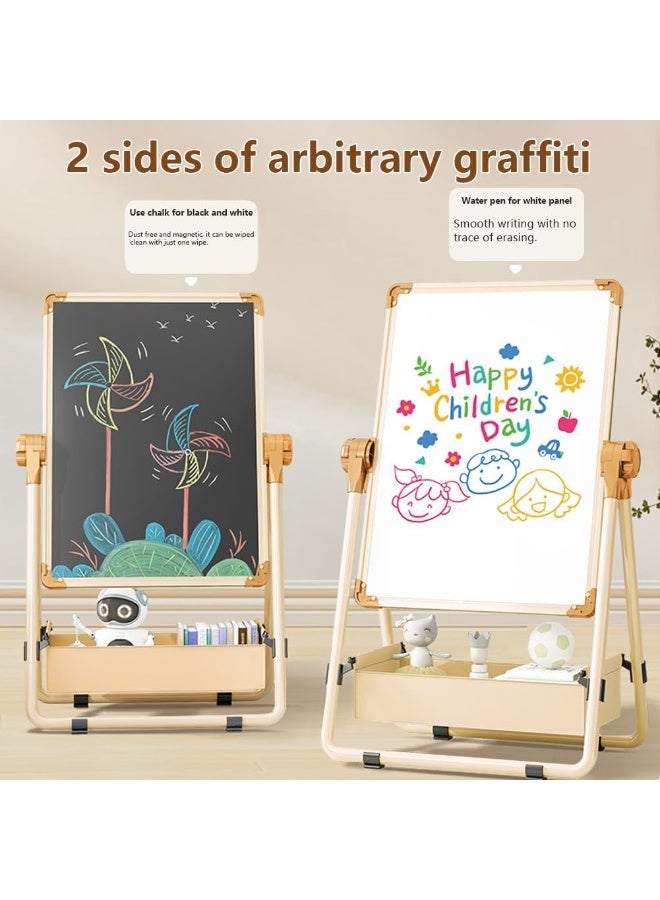 Miya 2 in 1 Adjustable Children's Drawing Easel with Magnetic Whiteboard and Blackboard, Double-Sided Drawing Board, 360° Rotation, Movable Easel Stand Wooden Dry Erase Board with Whiteboard and Blackboard Suitable for Boys and Girls - Image 5