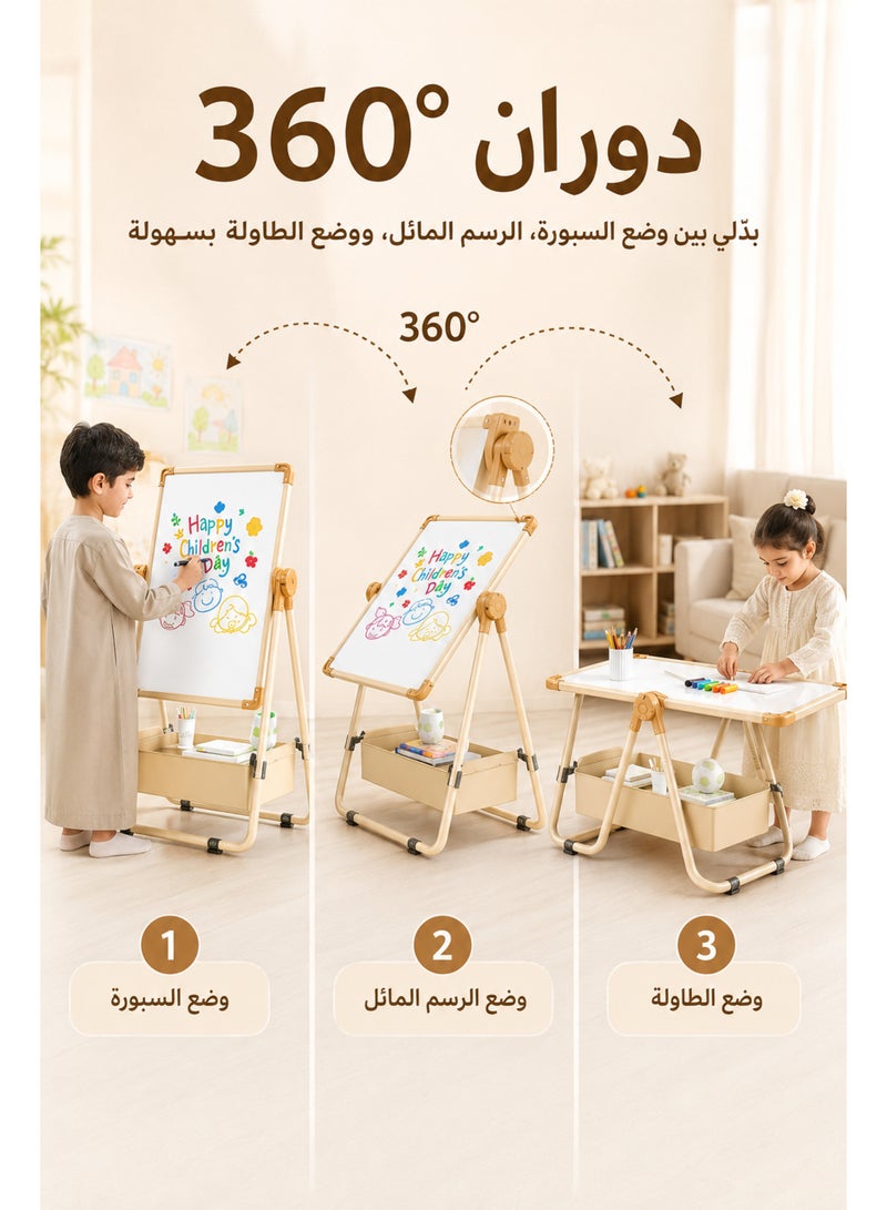 ميا حامل رسم للأطفال قابل للتعديل 2 في 1 مع سبورة بيضاء وسوداء مغناطيسية، لوحة رسم مزدوجة الجوانب، دوران 360 درجة، حامل حامل متحرك، لوح مسح جاف خشبي مع سبورة بيضاء وسوداء مناسب للأولاد والبنات - Image 3