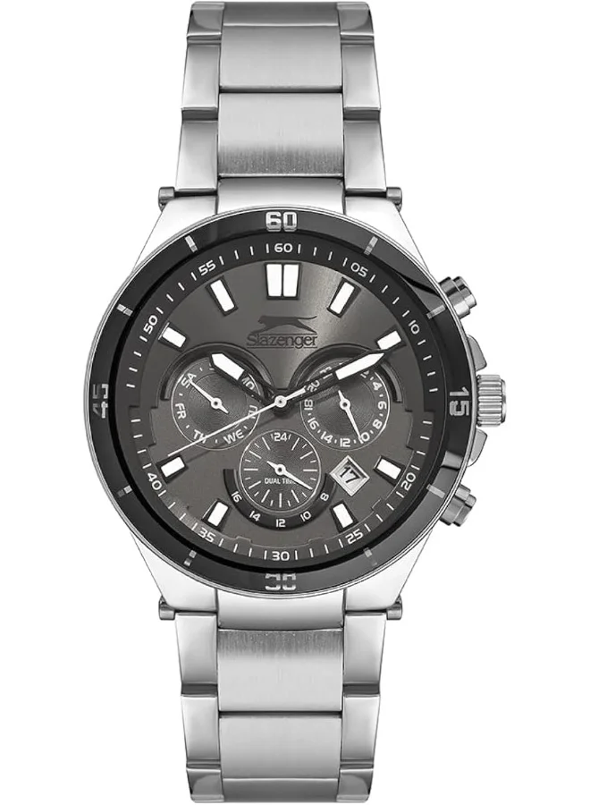 سلازنجر Men's Quartz Movement Watch, Multi Function Display and Metal Strap