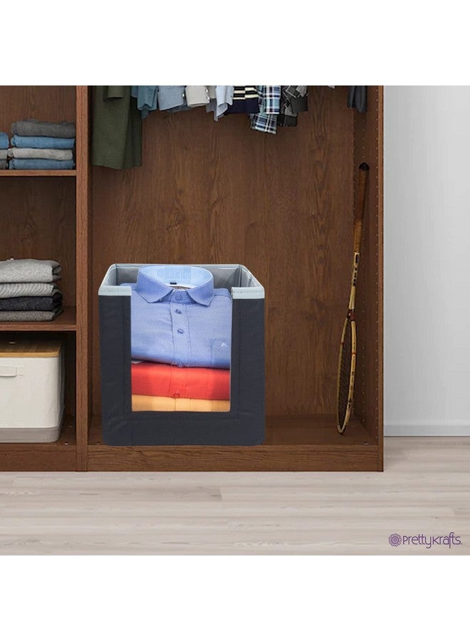 PrettyKrafts 1 Pc Non Woven Large Capacity Shirt Stacker/Foldable & Stackable Closet Wardrobe Cupboard Organizer/Foldable Storage Box/Multipurpose Clothes Organizer (Grey & Black, 26x40x26 cm) - Image 5