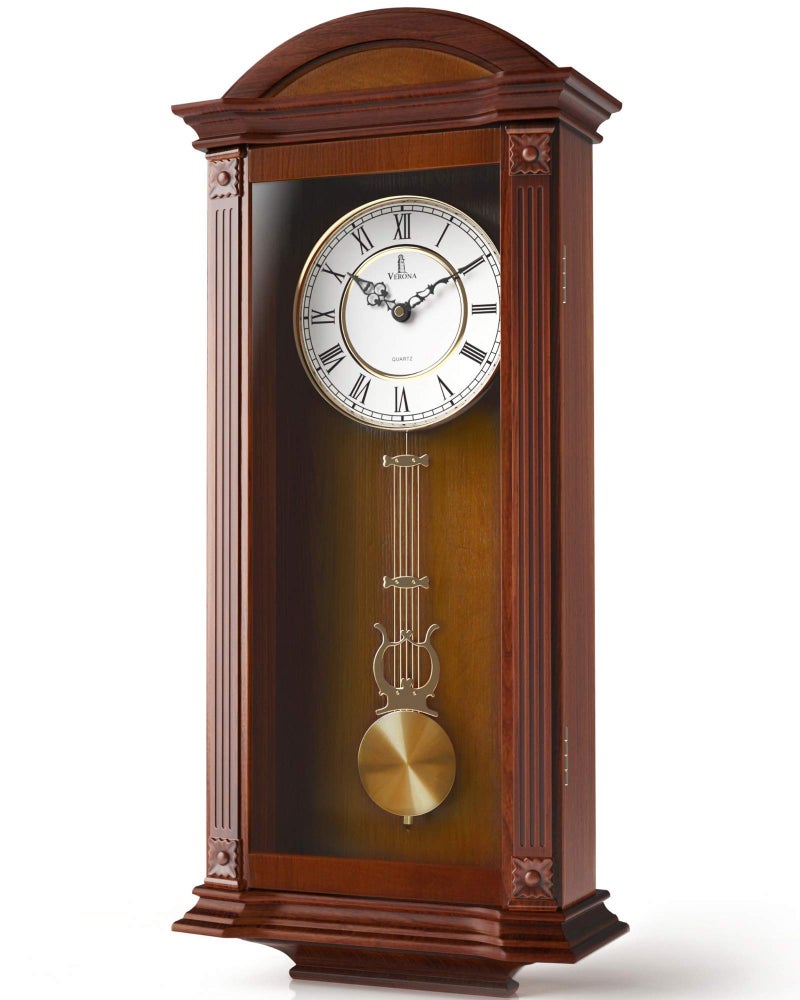 Lovely Home Essentials Pendulum Wall Clock Battery Operated  Large Wooden Hanging Grandfather Wall Clock with Pendulum 27x11  Quiet Made with Real Wood for Living Room Decor Office  Home Dcor Gift 