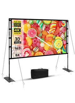 FlashHawk Portable Projector Screen - 84 inch 16:9 4K HD Projector Screen with Stand, Carry Bag for Indoor Outdoor Home Theater Backyard Cinema Camping  - Image 1