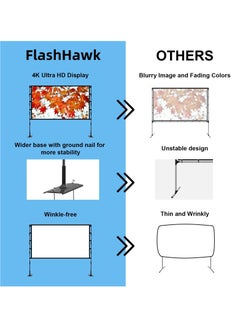 FlashHawk Portable Projector Screen - 84 inch 16:9 4K HD Projector Screen with Stand, Carry Bag for Indoor Outdoor Home Theater Backyard Cinema Camping  - Image 2