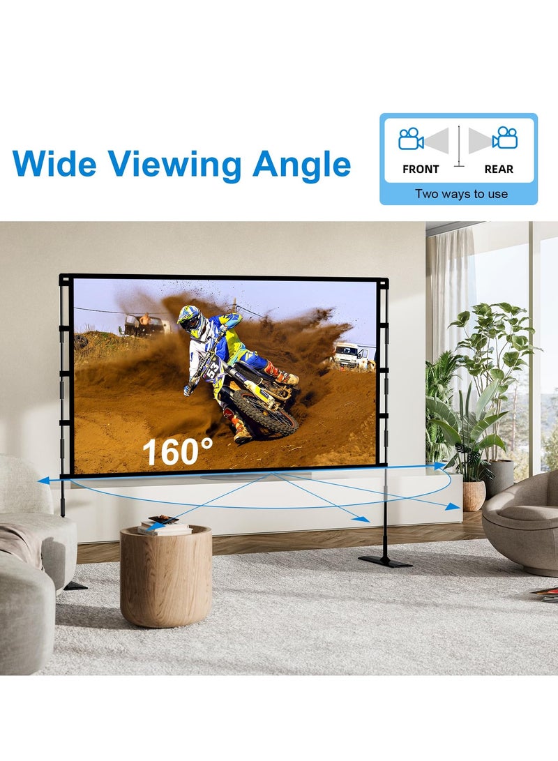 شاشة عرض بروجكتر متنقلة - شاشة بروجكتر 84 بوصة 16:9 4K HD مع حامل وحقيبة حمل للسينما المنزلية الداخلية والخارجية والفناء الخلفي والسينما والتخييم