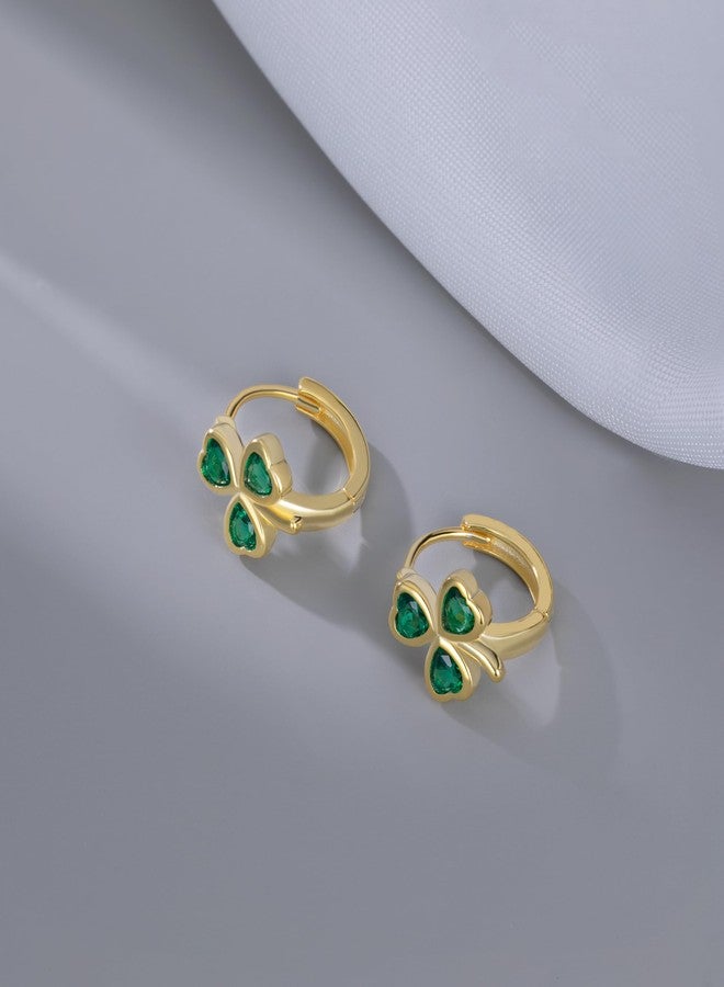 SLUYNZ 925 Sterling Silver CZ Love Clover Hoop Earrings for Women Teen Girls Green Shamrock Huggie Earrings for for Summer (B-Yellow) - Image 5