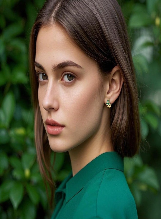 SLUYNZ 925 Sterling Silver CZ Love Clover Hoop Earrings for Women Teen Girls Green Shamrock Huggie Earrings for for Summer (B-Yellow) - Image 2