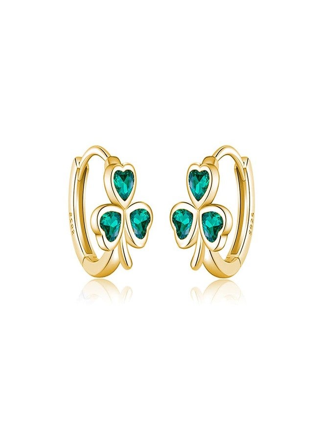 SLUYNZ 925 Sterling Silver CZ Love Clover Hoop Earrings for Women Teen Girls Green Shamrock Huggie Earrings for for Summer (B-Yellow) - Image 1