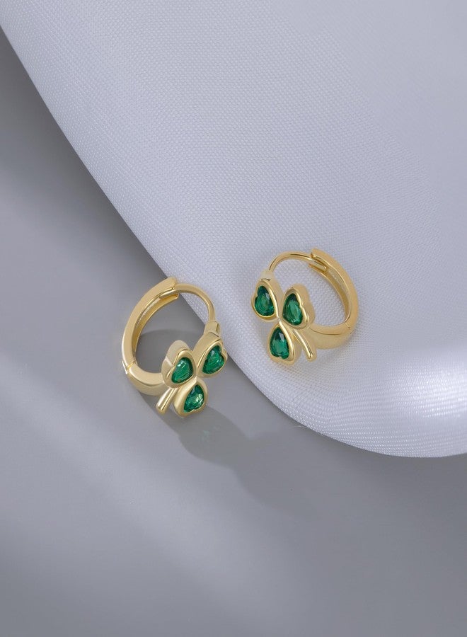 SLUYNZ 925 Sterling Silver CZ Love Clover Hoop Earrings for Women Teen Girls Green Shamrock Huggie Earrings for for Summer (B-Yellow) - Image 4