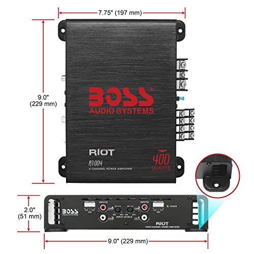 BOSS Audio Systems R1004 Riot Series 4 Channel Amplifier Car Audio - Class A/B, 400 High Output, 2-8 Ohm Stable, High/Low Level Inputs, Full Range - Image 4