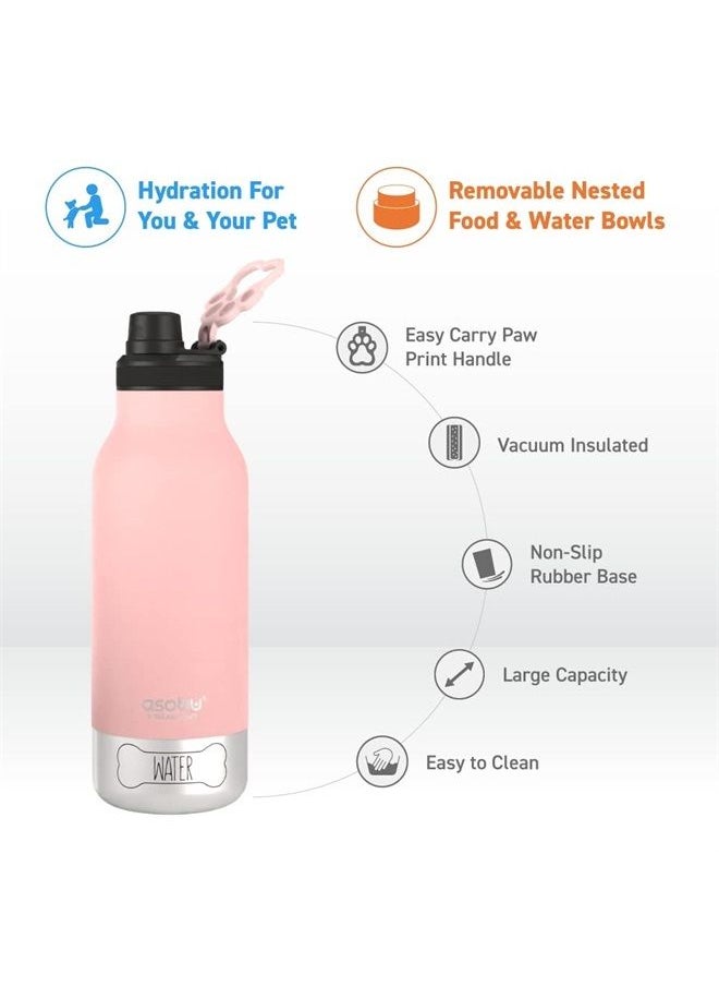 asobu - Asobu Dog Buddy Bottle a Stainless Steel Insulated Water Bottle for a Human with Removable Dog Water Bowl and Dog Food and Treat Storage Bowl 34 Ounce (Pink) - Image 1