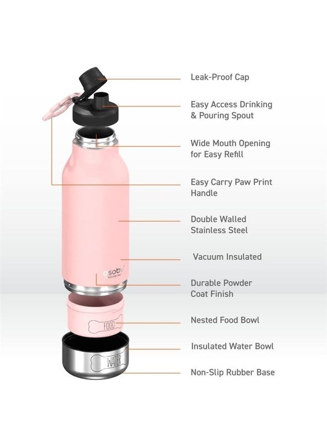 asobu - Asobu Dog Buddy Bottle a Stainless Steel Insulated Water Bottle for a Human with Removable Dog Water Bowl and Dog Food and Treat Storage Bowl 34 Ounce (Pink) - Image 1