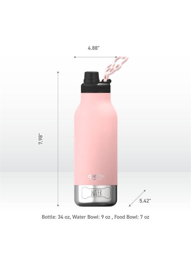 asobu - Asobu Dog Buddy Bottle a Stainless Steel Insulated Water Bottle for a Human with Removable Dog Water Bowl and Dog Food and Treat Storage Bowl 34 Ounce (Pink) - Image 1