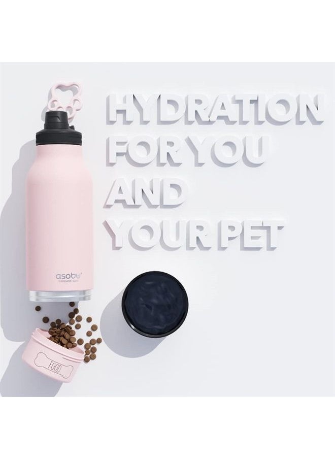 asobu - Asobu Dog Buddy Bottle a Stainless Steel Insulated Water Bottle for a Human with Removable Dog Water Bowl and Dog Food and Treat Storage Bowl 34 Ounce (Pink) - Image 1